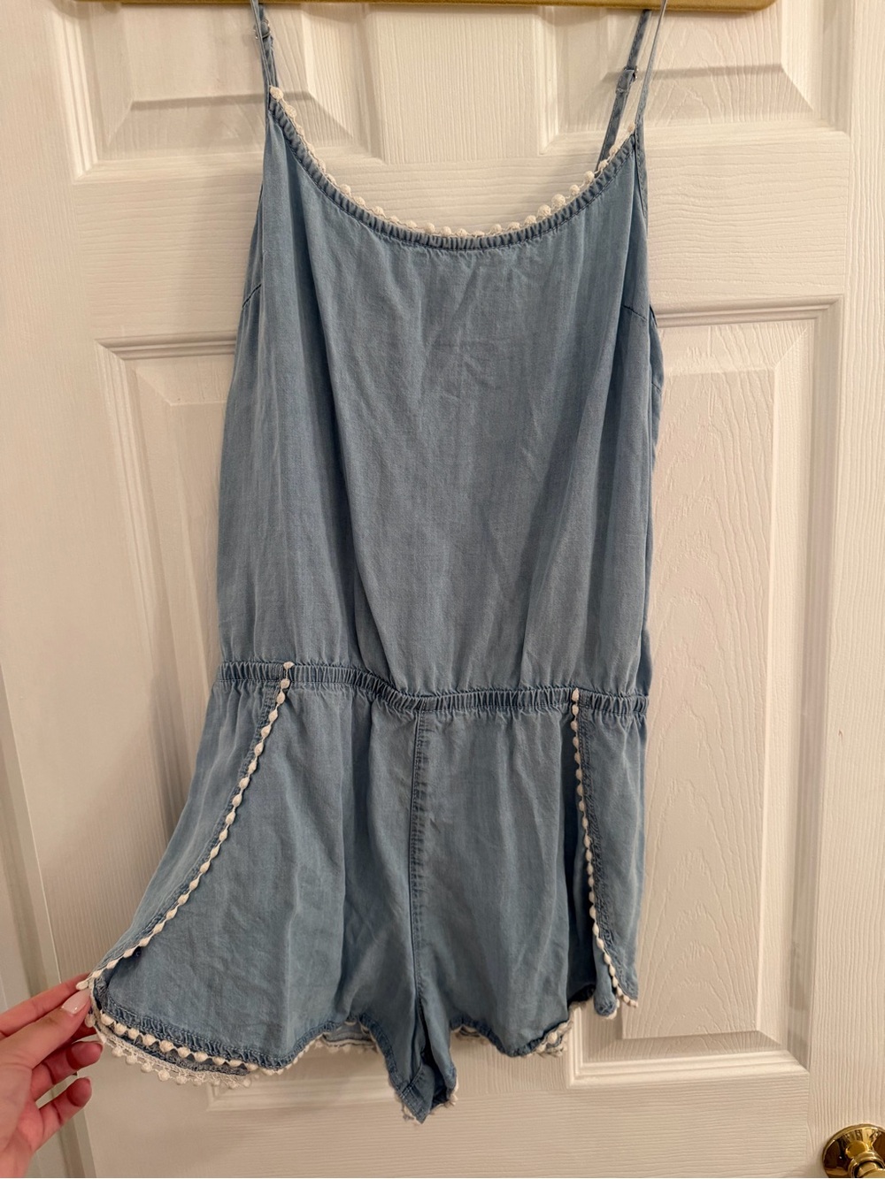 Garage Light Blue Denim Romper with White Trim